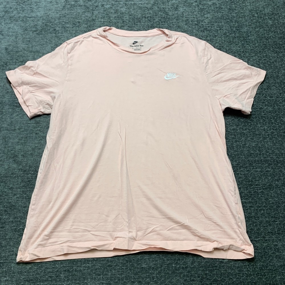 Nike T Shirt Mens XL Pink Cotton Crew Neck Swoosh logo Light Wash Short Sleeve